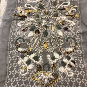 Aratta Silent Journey Gray Embroidered Scarf Shawl